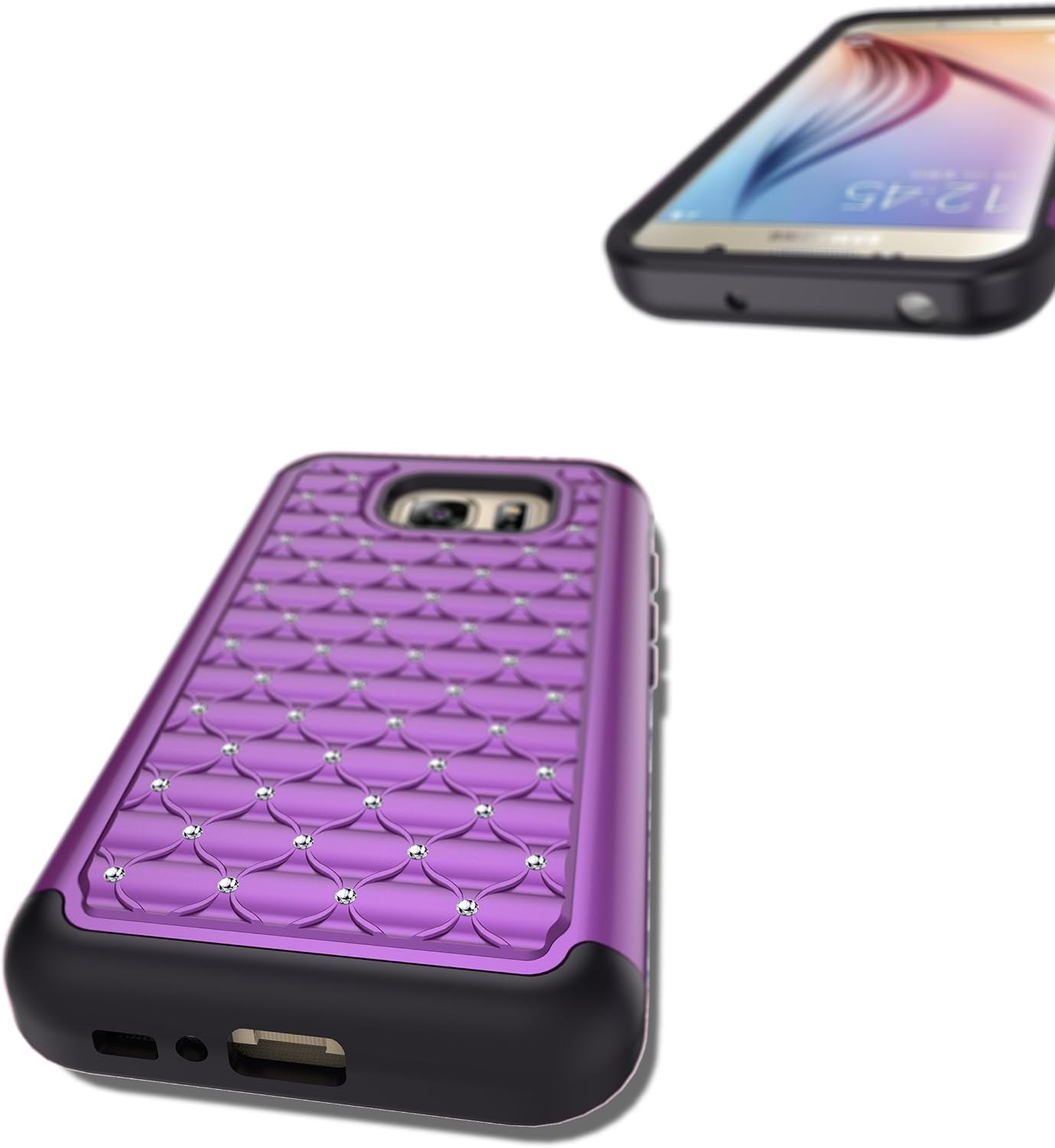 Style4U Galaxy S7 Active Case, S7 Active Case, Studded Rhinestone Crystal Bling Hybrid Armor Case Cover for Samsung Galaxy S7 Active [Not for Galaxy S7] with 1 Stylus [Purple/Black]