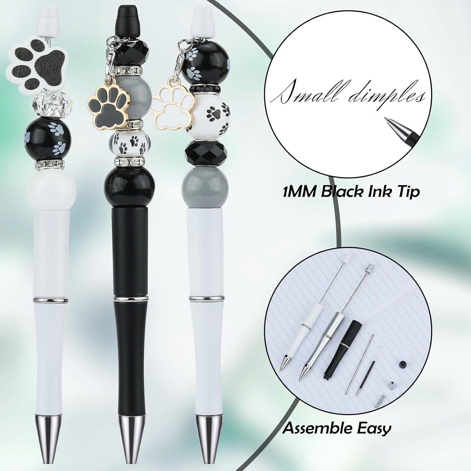 18pcs DIY Beadable Pens Set Pens for Beads Dog Paw Pattern Beaded Pen Kit for Students Teacher Office Supplies DIY Making Gifts(Paw)