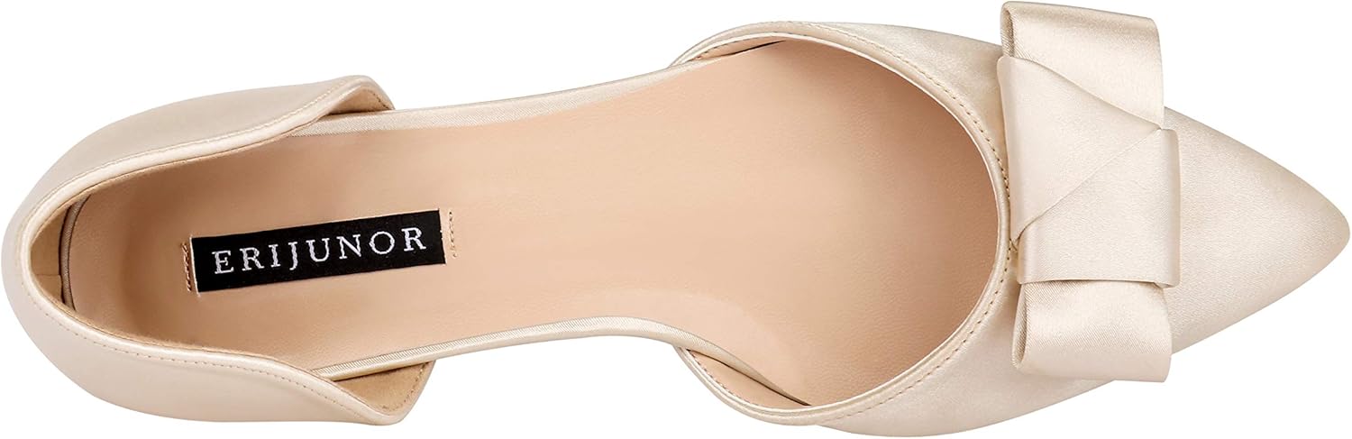 ERIJUNOR Comfortable Low Heel Wedding Shoes with Bow Knot D’orsay Pointy Toe Flats