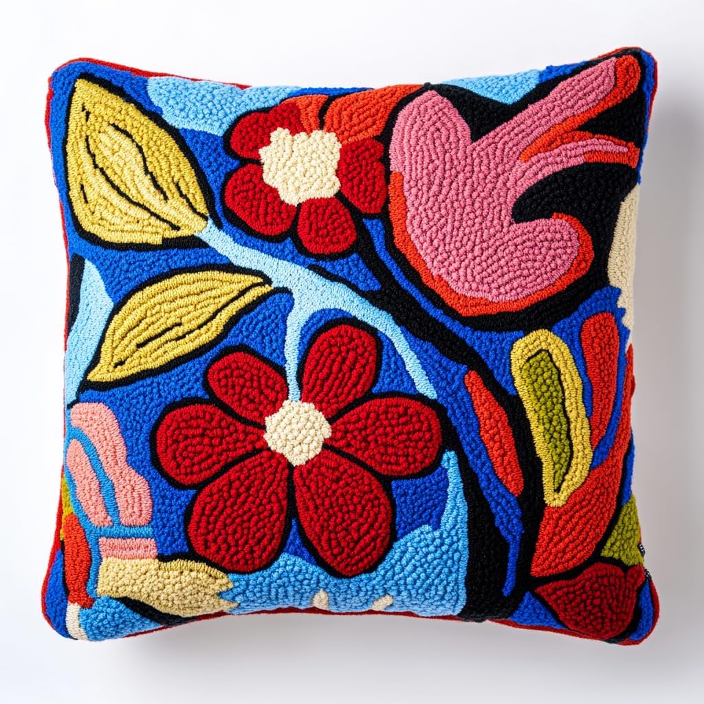 DIY Punch Needle Pillow Kit Red Strawberry with Pattern and Hoop Handmade Embroidery Punch Needle Starter Pillowcase Set for Home Sofa Decor 43x43cm-1-2