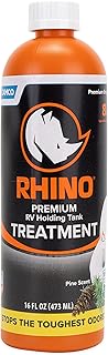 Camco 41512 Rhino Heavy Duty Holding Tank Treatment -Eliminates Tough Odors in Your RV Tote Tank for Up to 7 Days and Digests Waste and Tissue - Pine Scent, 16 oz