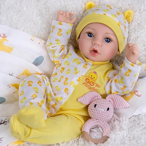 Miniatura 9 de Aori Reborn Baby Dolls Boy - Muñeca realista de bebé recién nacido de 18'' con juego de alimentación azul y certificado de nacimiento - Cuerpo