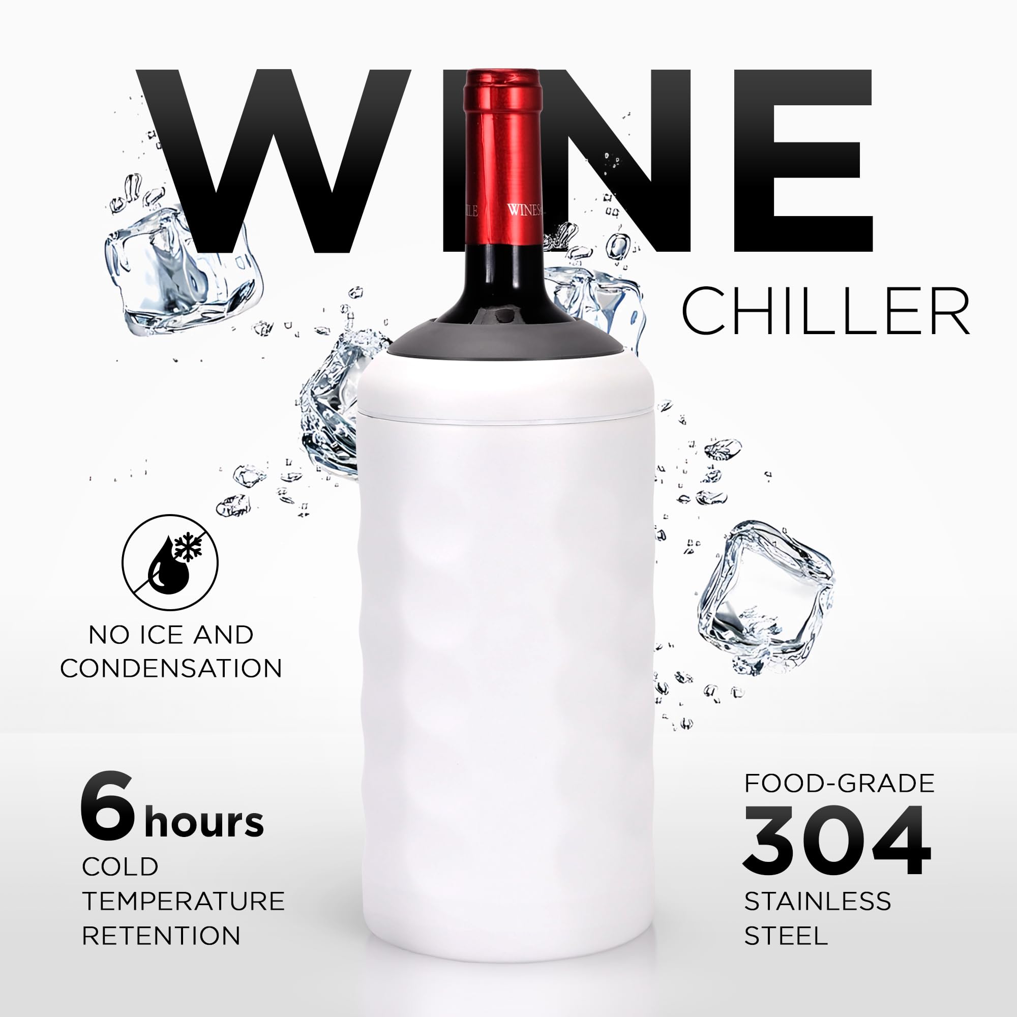 Premium Wine Chiller - 750ml Stainless Steel Wine Bottle Cooler, Vacuum Insulated & Double-Walled - Keeps Wine Cold for 6+ Hours - Champagne Chiller Sleeve for Most Bottles - White — Amazon image 2