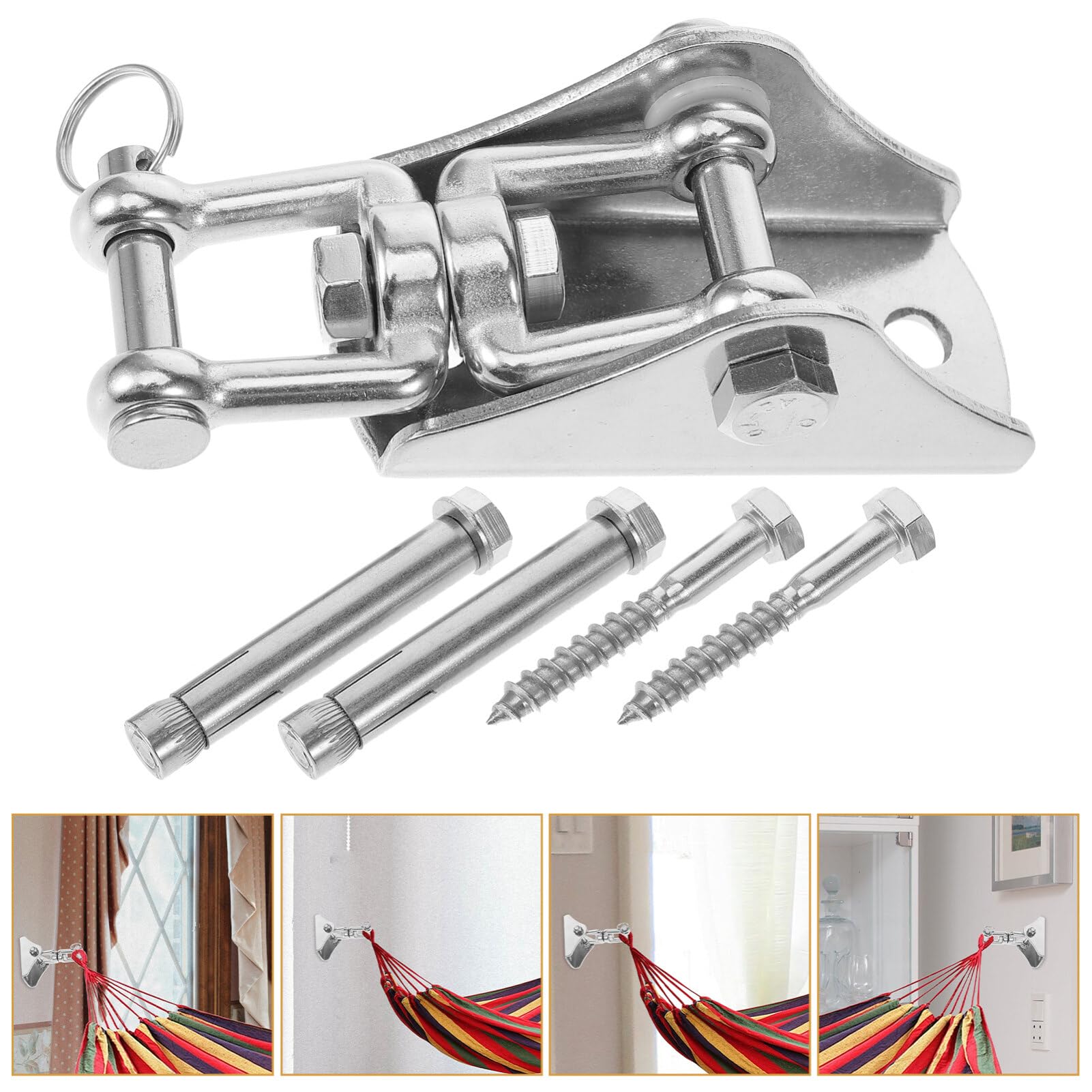 Happyyami Ganchos para Colgar Hamacas de Acero Inoxidable Plata 1 Set
