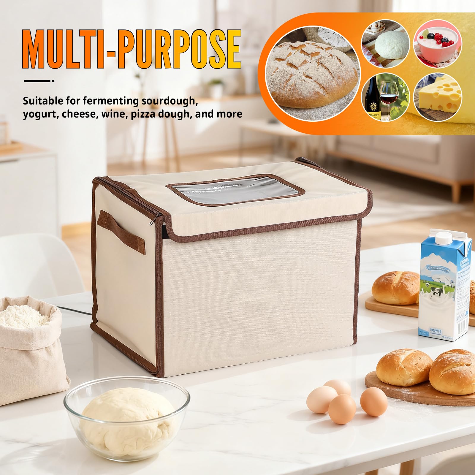 SWAWIS 40x30x28cm Caja de Fermentación con Función de Calefacción para Masa 230V 70W, Plegable, Control de Temperatura 20-50 ℃, Temporizador 0-24h, para Hogar Pan Pizza Yogur