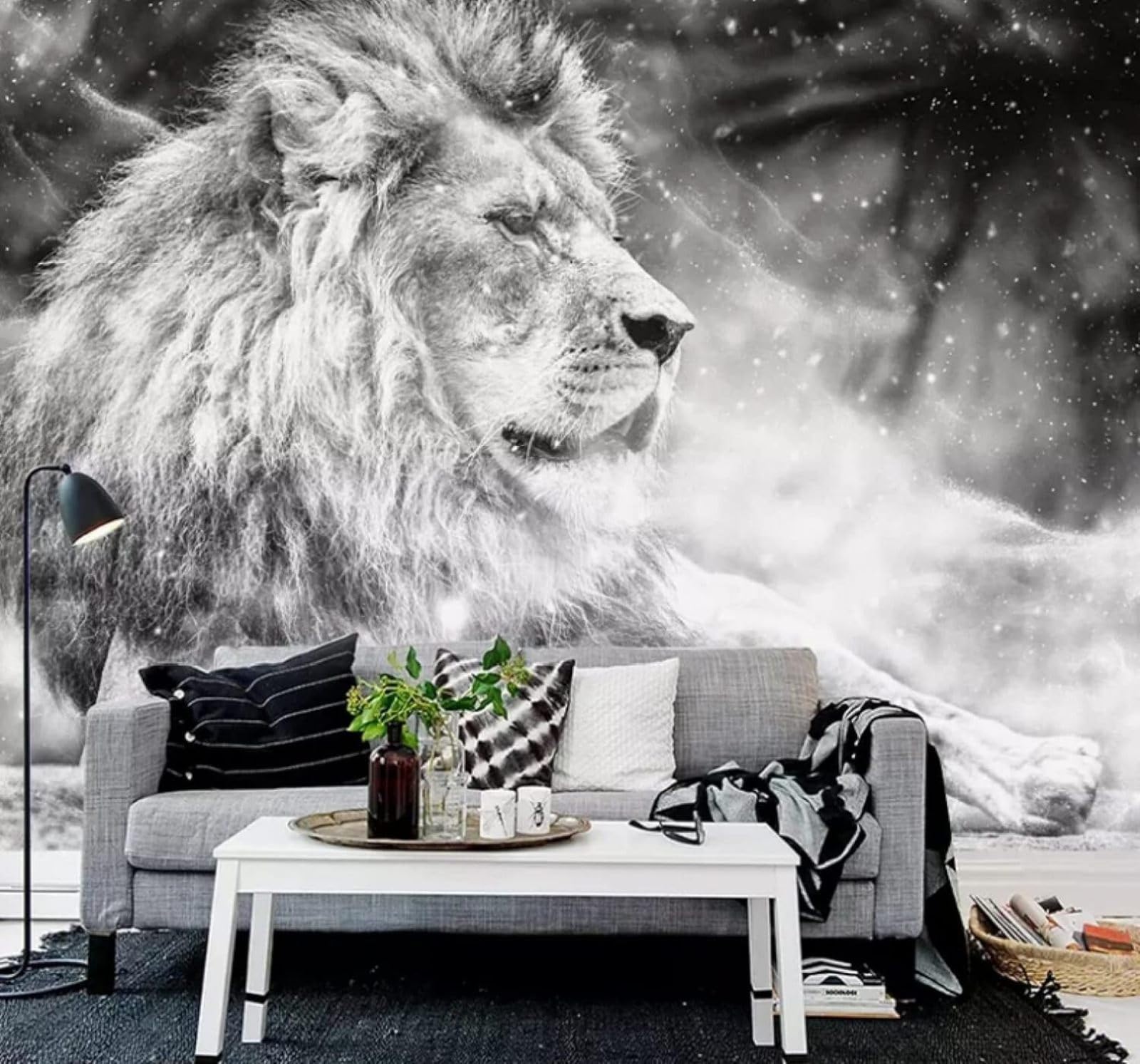 XLMING Three Dimensional Hand Drawn Black and White Animals Lions 3D Wallpaper Luxury Home Dining Decor Paste Sofa Living Room The Wall for Bedroom Mural-300cm×210cm