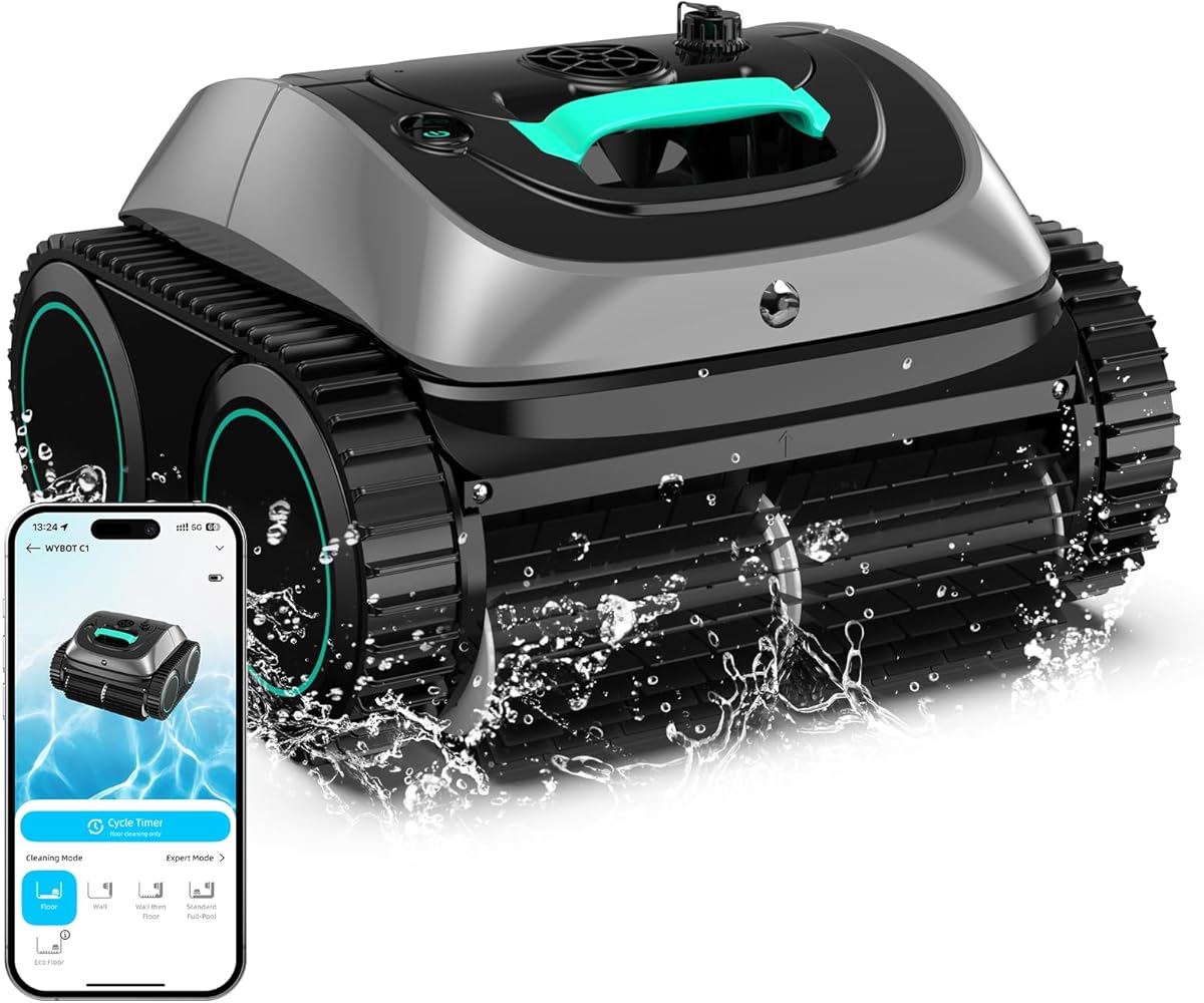 (2026 Upgrade) WYBOT C1 Pool Robot Vacuum for Inground Pools, 4-in-1 Cordless Robotic Pool Cleaner Lasts 150min, Triple-Motor up to 1,614 Sq.ft, Smart APP Support, Auto Wall & Waterline Cleaning