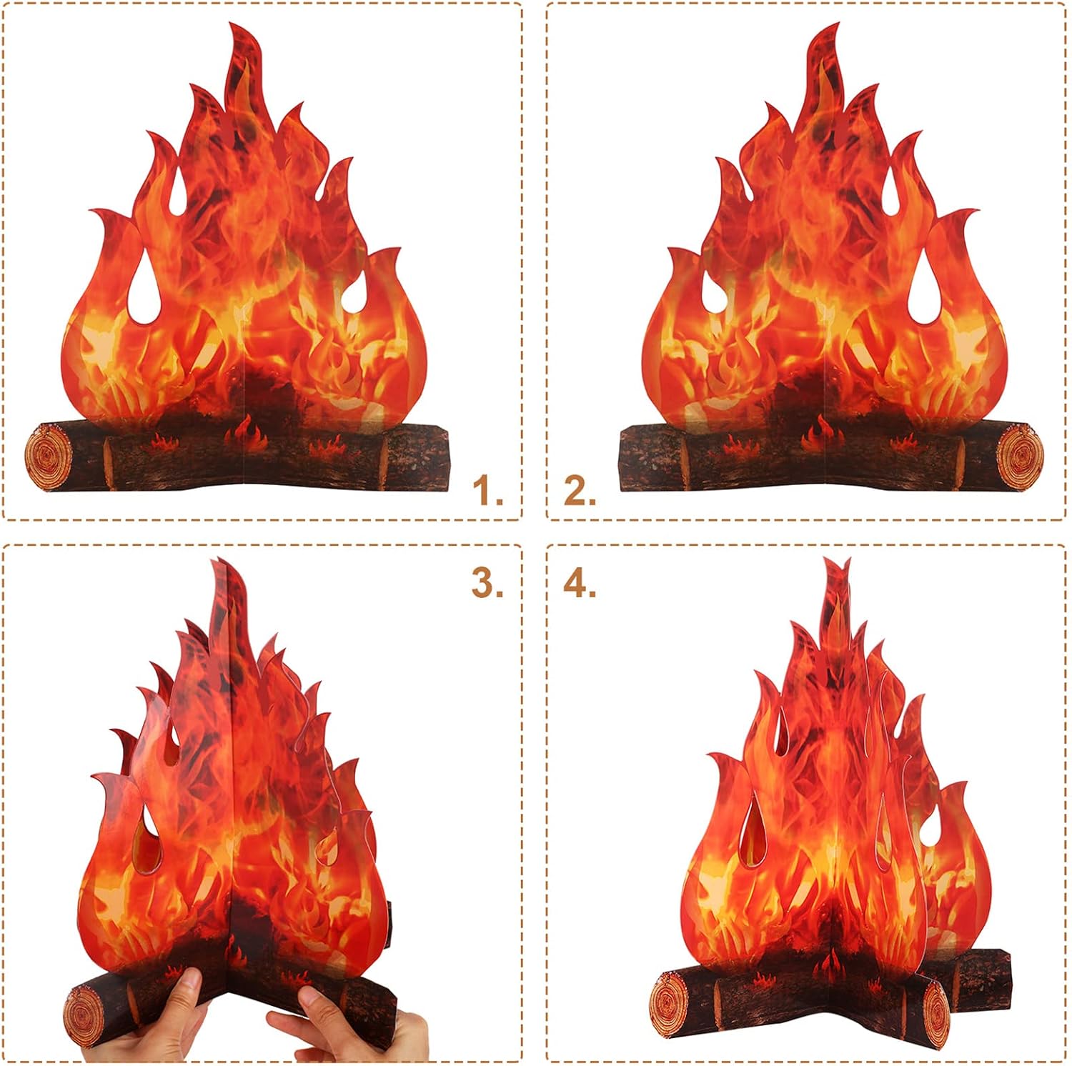 Boao 12 Set Fake Fire Fake Flame Camping Decoration 3D Cardboard Campfire Centerpiece Artificial Flames Campfire Party Decoration for Camp Bachelorette Party(Red Orange,11.8 Inch)