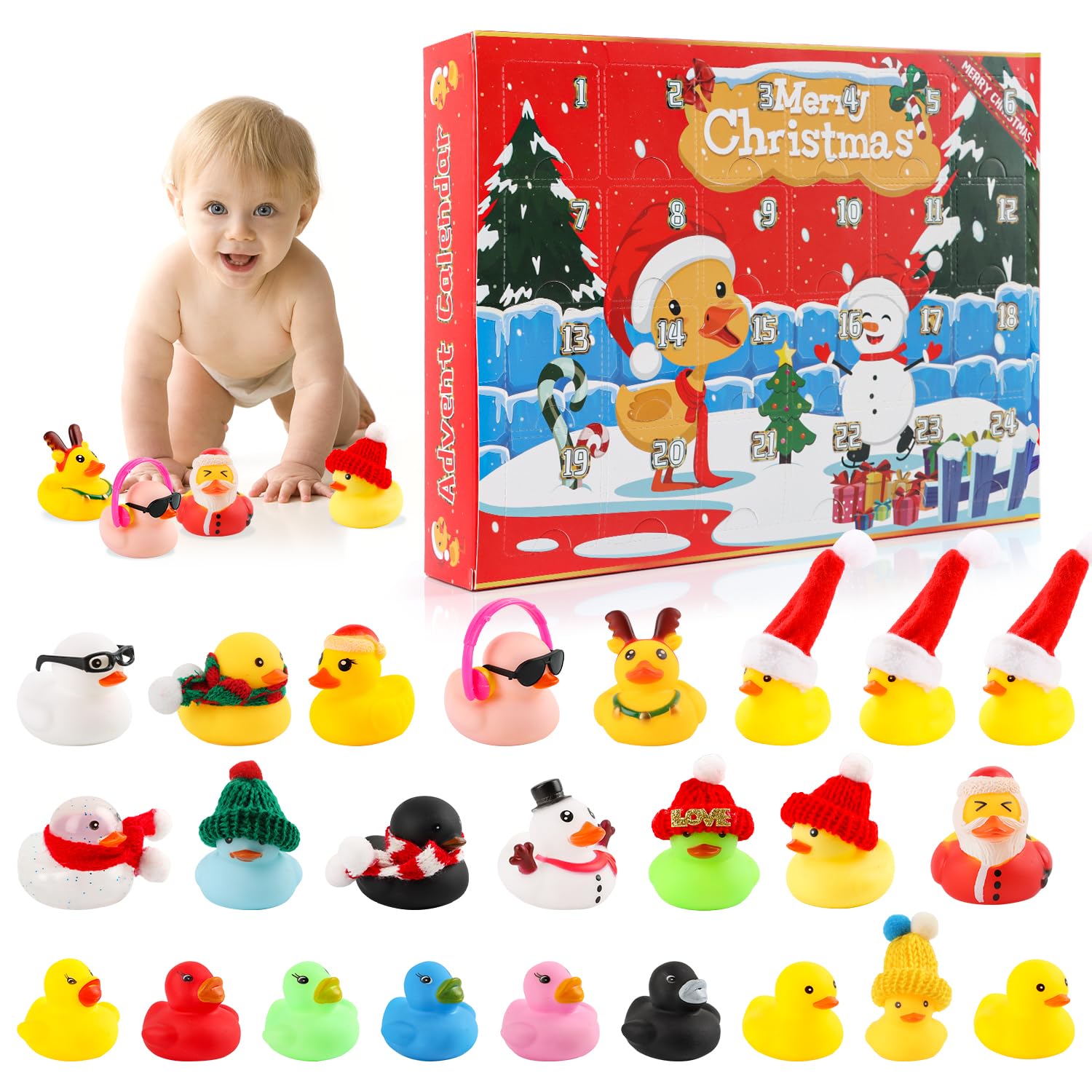 JOFONY Advent Calendar 2025 Kids, Christmas Countdown Calendar Rubber Duck Bath Toys 24 Days 2025 Christmas Xmas Gifts for Kids - Image 4