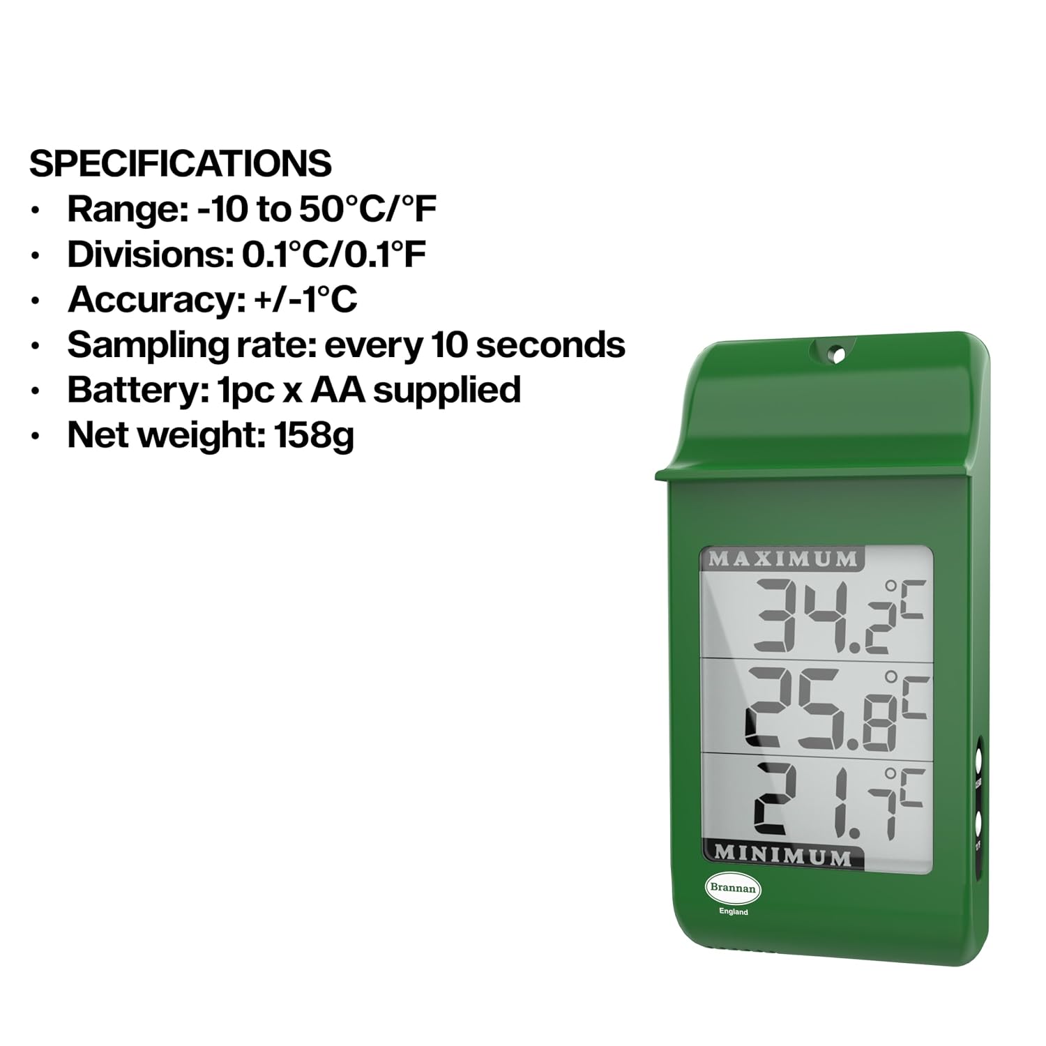 Digital Max Min Greenhouse Thermometer - Monitor Maximum and Minimum Temperatures for Use in The Garden Greenhouse or Home & Can Be Used Indoor or Outdoor Easily Wall Mounted