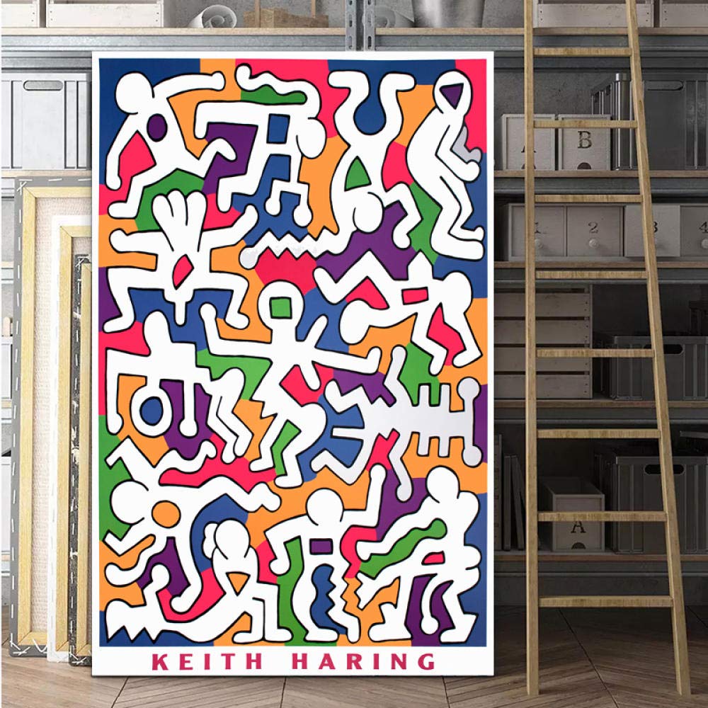 JEfunv HD Print Schilderij Muurkunst Keith Haring Origineel Canvas Aquarel Poster Home Decor Modulaire Foto's voor Slaapkamer 60 x 80 cm 24 x 32 inch zonder Frame