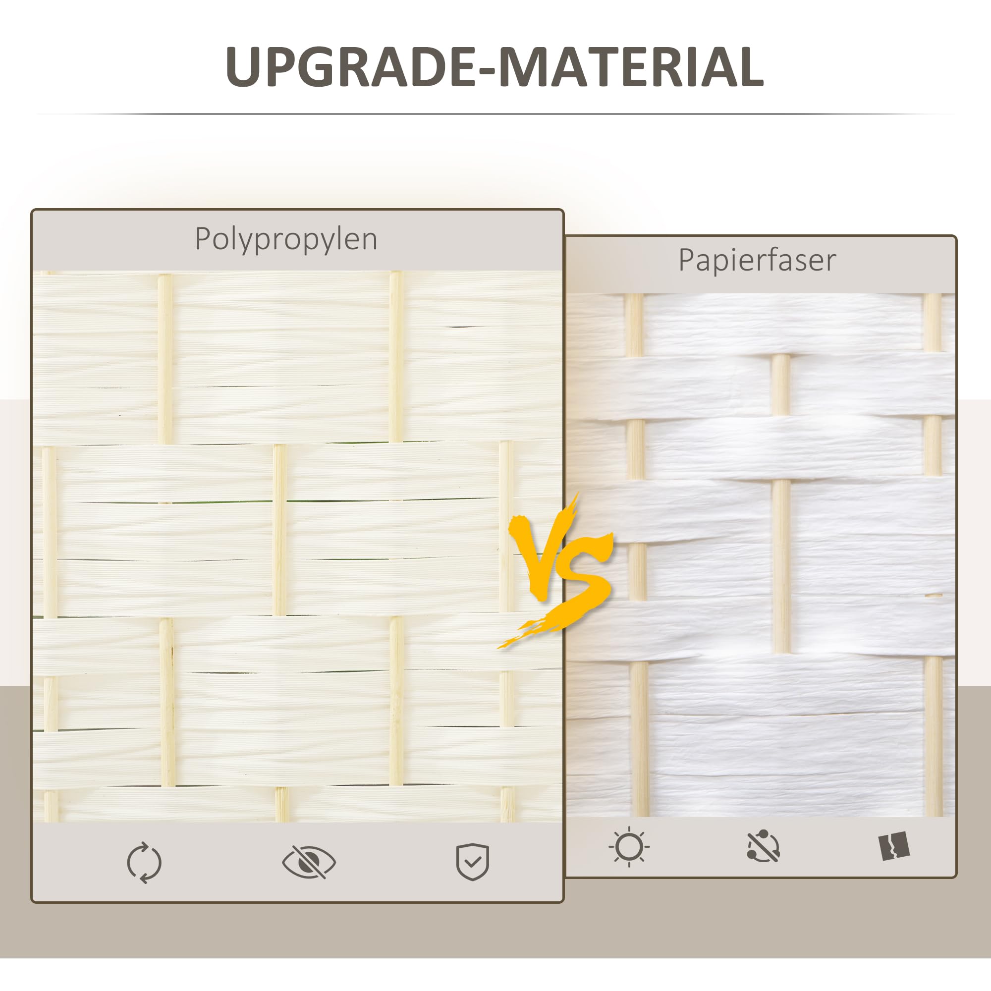 HOMCOM Paravent - Divisorio pieghevole, 4 pezzi, 180 x 180 cm, colore: Bianco
