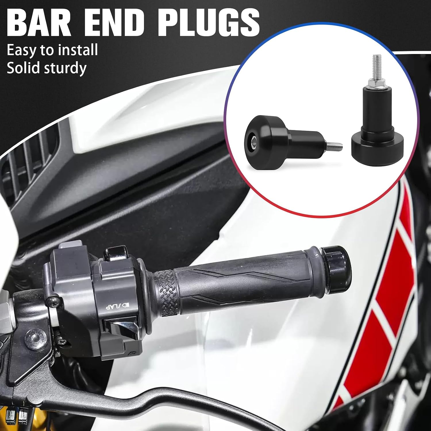 Motorcycle Handle Bar End Grips Plug Weights Hand Grips Plug Caps Replacement for Yamaha R1 2002-2014 R6 2006-2007