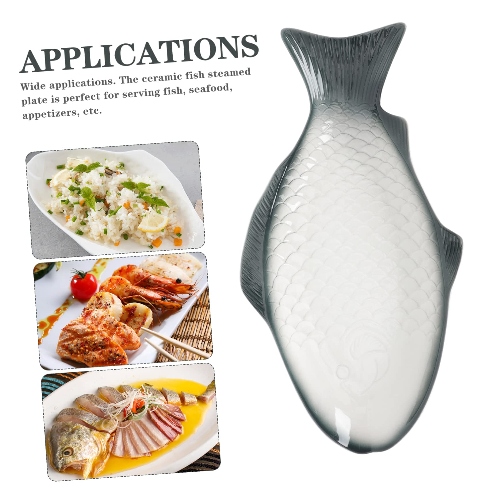 Ciieeo Piatto per Pesce al Vapore in Ceramica Piatto Forma di Pesce Decorativo per Servire Frutti di Mare e Antipasti