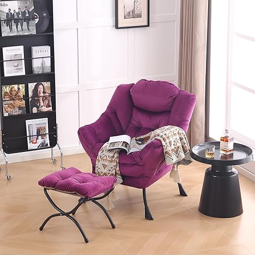 Miniatura 8 de Lita Silla relajada con otomana, tapizado ornamental, moderno de ocio, contemporáneo para lectura con reposabrazos y un bolsillo lateral para sala