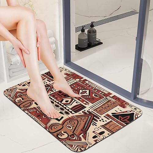 Miniatura 2 de Tapetes de baño para baño, color rojo, beige, marrón oscuro, patrón de tribu secreta, estilo bohemio, absorbente de agua, antideslizante, alfombra