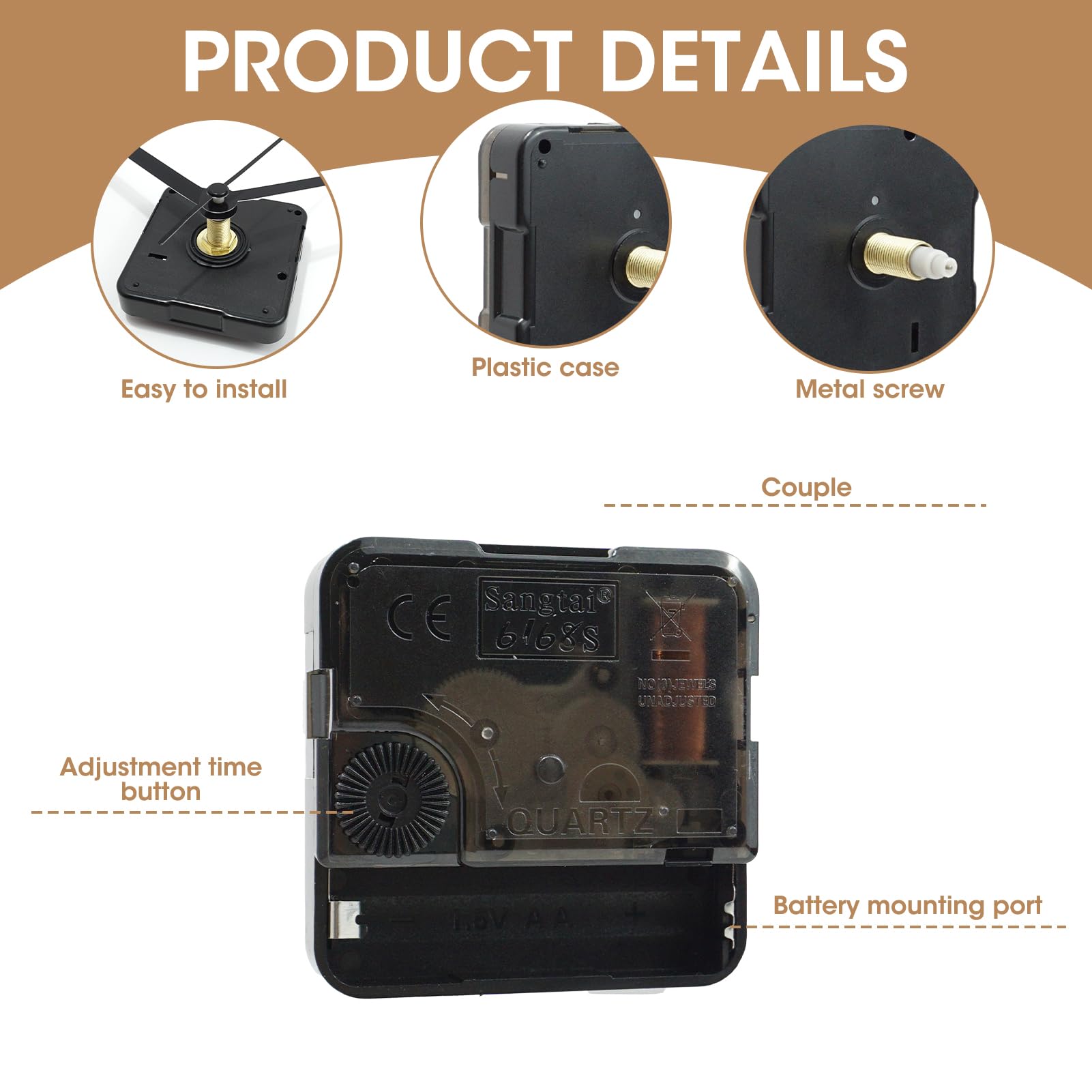 Mouvement Horloge Quartz Silencieux - Mécanisme Remplacement Aiguilles - 16mm Arbre - Pour DIY