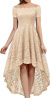 Women's Lace Cocktail Dress Hi-Lo Off Shoulder Bridesmaid Swing Formal Party Dress - Buy now