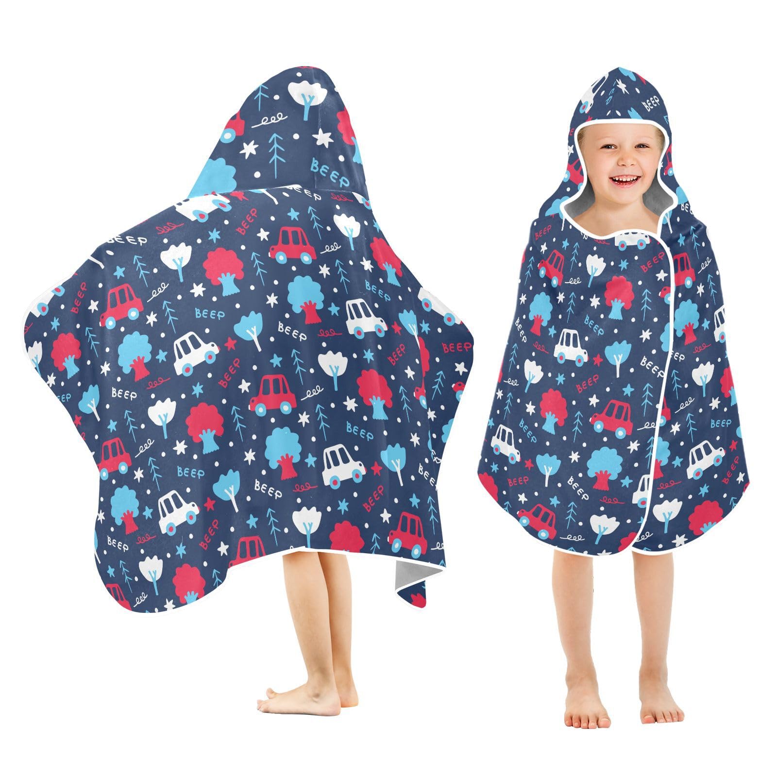 susiyo Kids Hooded Bath Towel Transport Cars Beach Towel for Kids 23.5 x 50 Inch Microfiber Soft Absorbent Quick Dry Bath Swim Pool Towel Wrap Poncho Bathrobe with Hood for Kids Toddler
