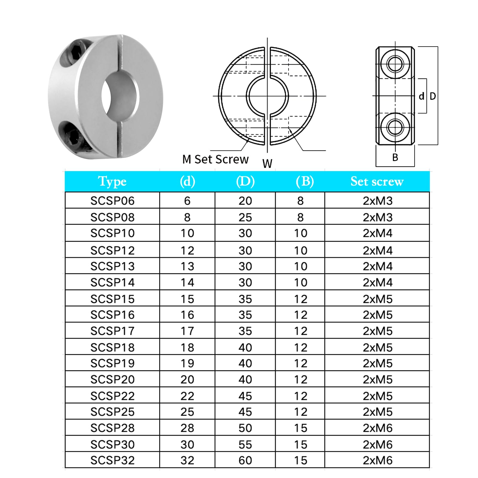 Aluminum Shaft Collars - Pack of 4 -6