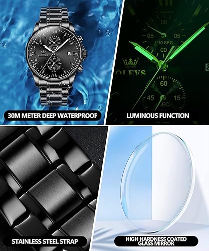 Miniatura 4 de OLEVS Relojes para hombre de oro de 14 quilates con esfera grande de lujo con fecha de día moda para hombre blanconegroazuldorado