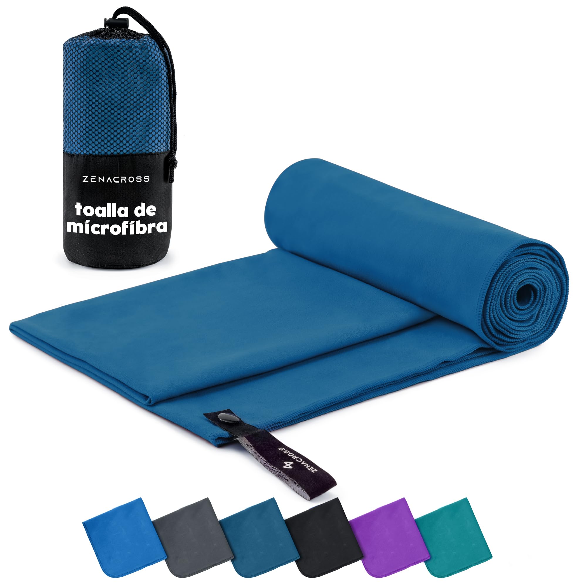 ZENACROSS Toalla Gimnasio con Bolsa de Transporte - Toalla Microfibra de Secado Rápido y Versátil - Toallas Gimnasio Talla S - 100 x 50 cm - Azul Marino