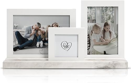 Vista 17 de Sonefreiy Marco de fotos de 4 x 6 pulgadas, 3 marcos de fotos con vidrio real, marcos de fotos plegables de madera gris para pared y mesa, regalo