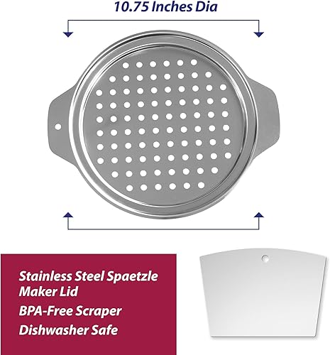 Miniatura 3 de HIC Kitchen Spaetzle - Tapa para hacer albóndigas de fideos con raspador, se adapta a macetas de hasta 10.5 pulgadas