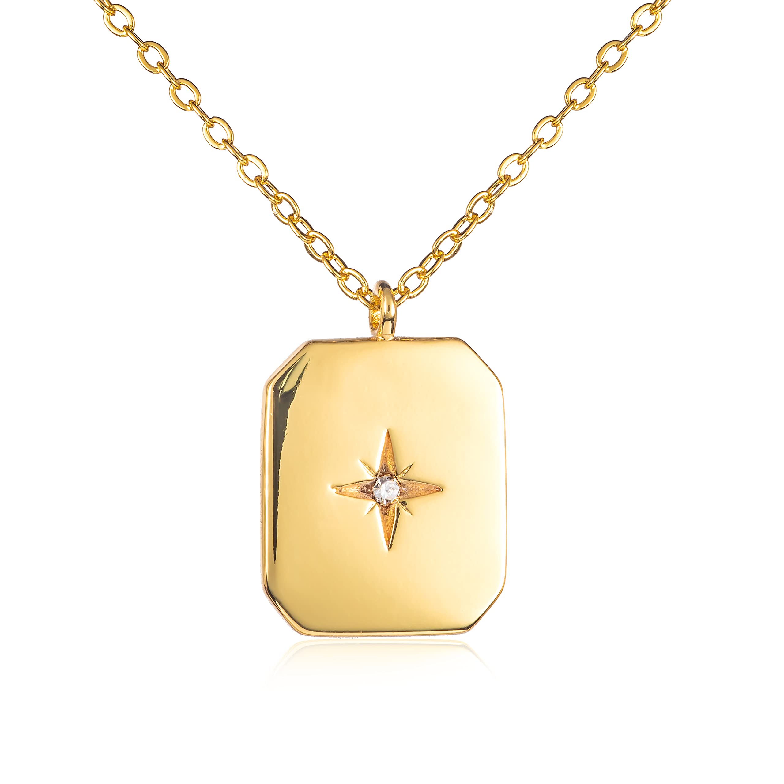 ZAVANASimple Medallion Necklace For Women and Teenage Girls. Simple Chain and Minimalist Medallion Pendant with North Star, set with Single Round Cubic Zirconia Stone.