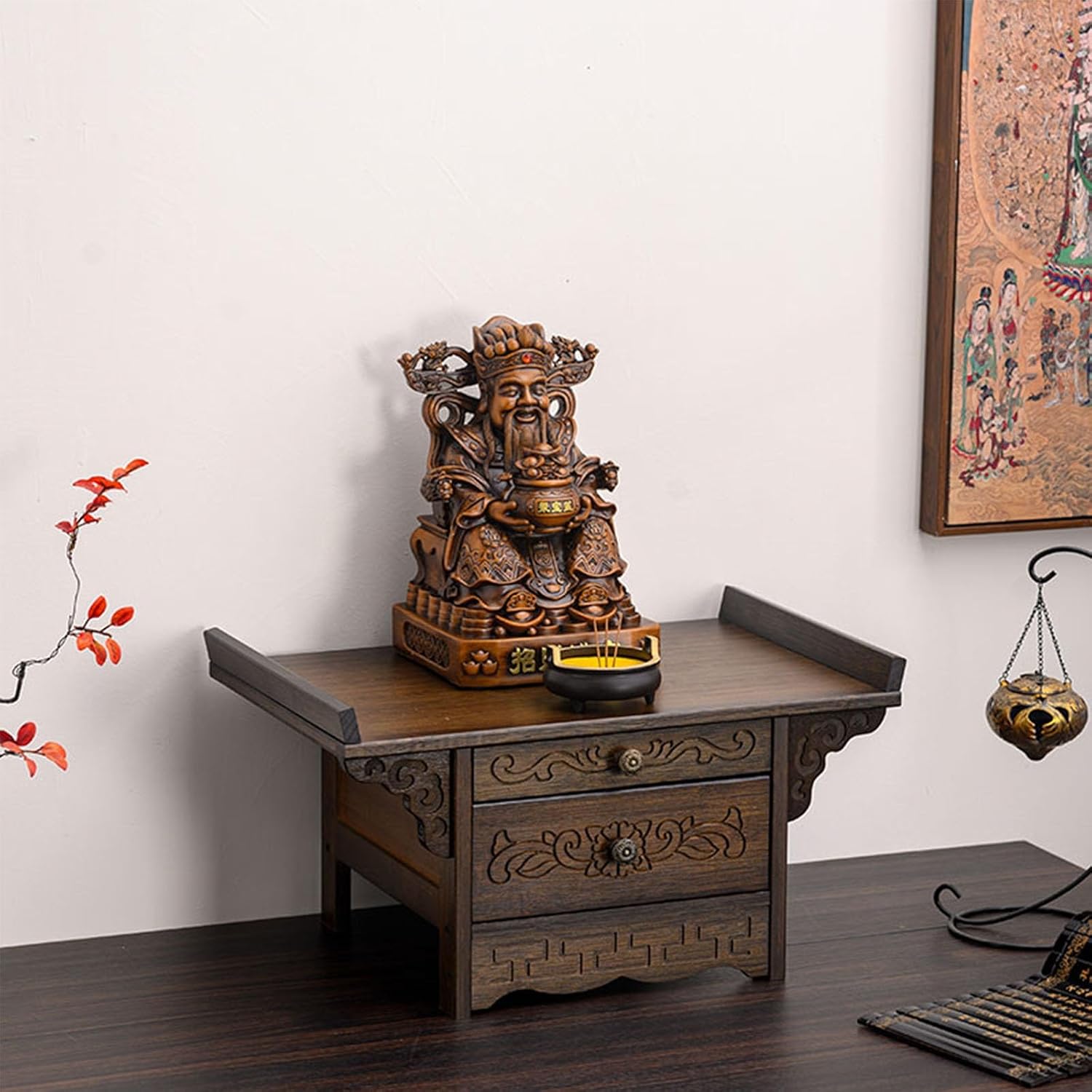 Altar Table with Double Storage Buddha Statue Stand,Decorative Buddhist Organizer Figurine Holder Buddhist,for Desktop Use