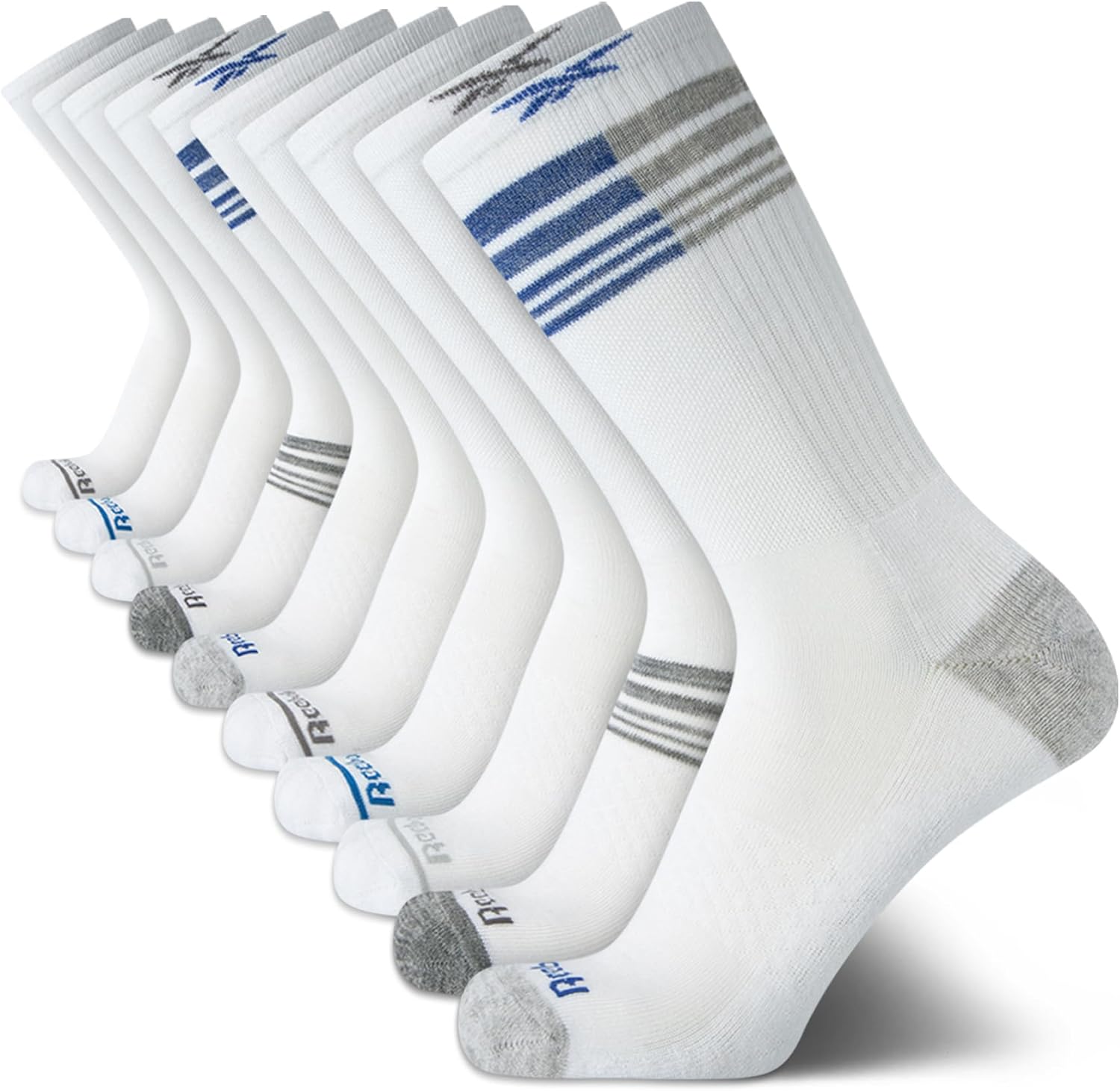 Reebok Men's Crew Socks - 10 Pack Stretch Performance Cushioned Crew Socks - Arch Support Athletic Socks for Men (6-12.5)