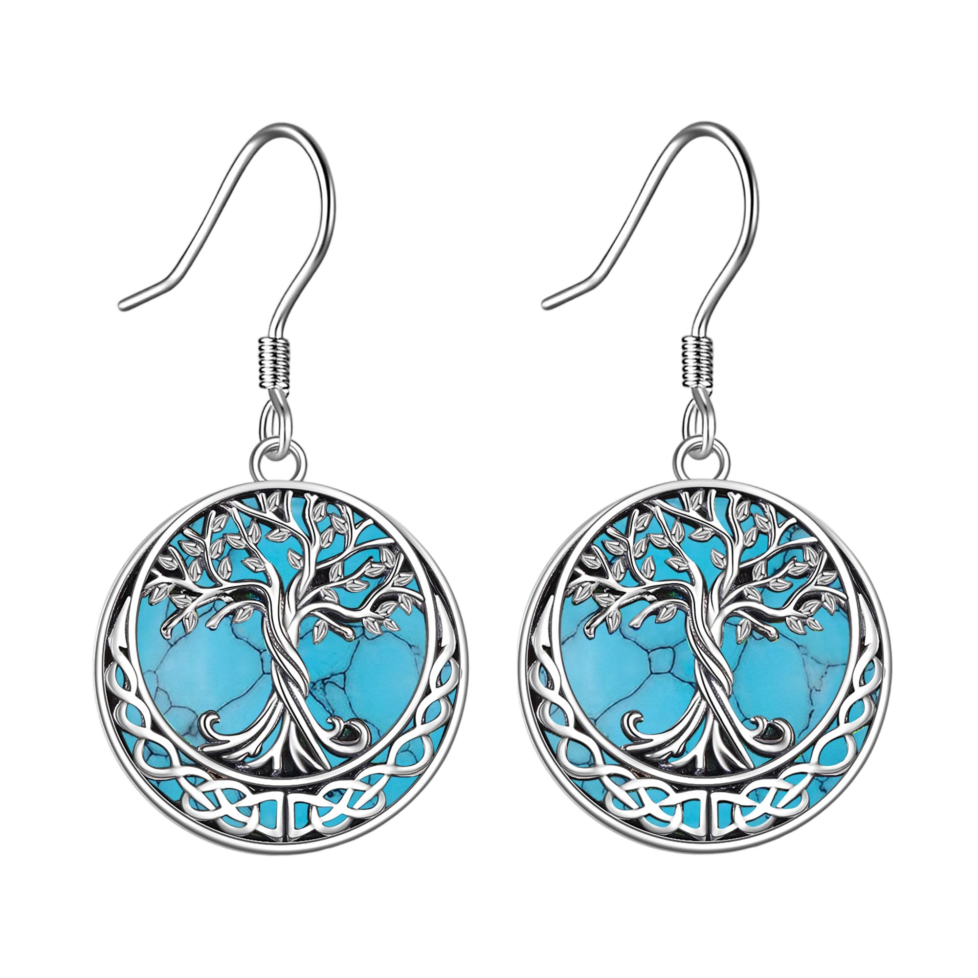 Boucles d'oreilles arbre de vie turquoise en argent pour le quotidien - 7