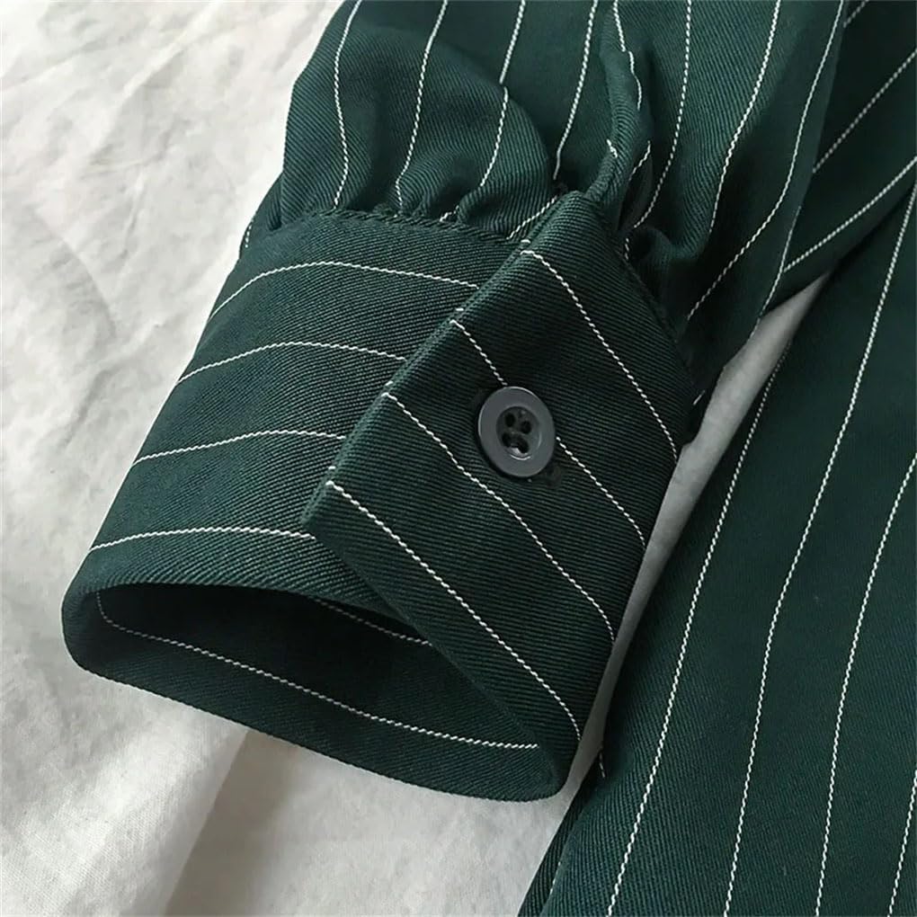 Women's Retro Stripe Long Sleeve Blouse Style Streetwear Vintage Button Up Shirt Ladies Female Tops