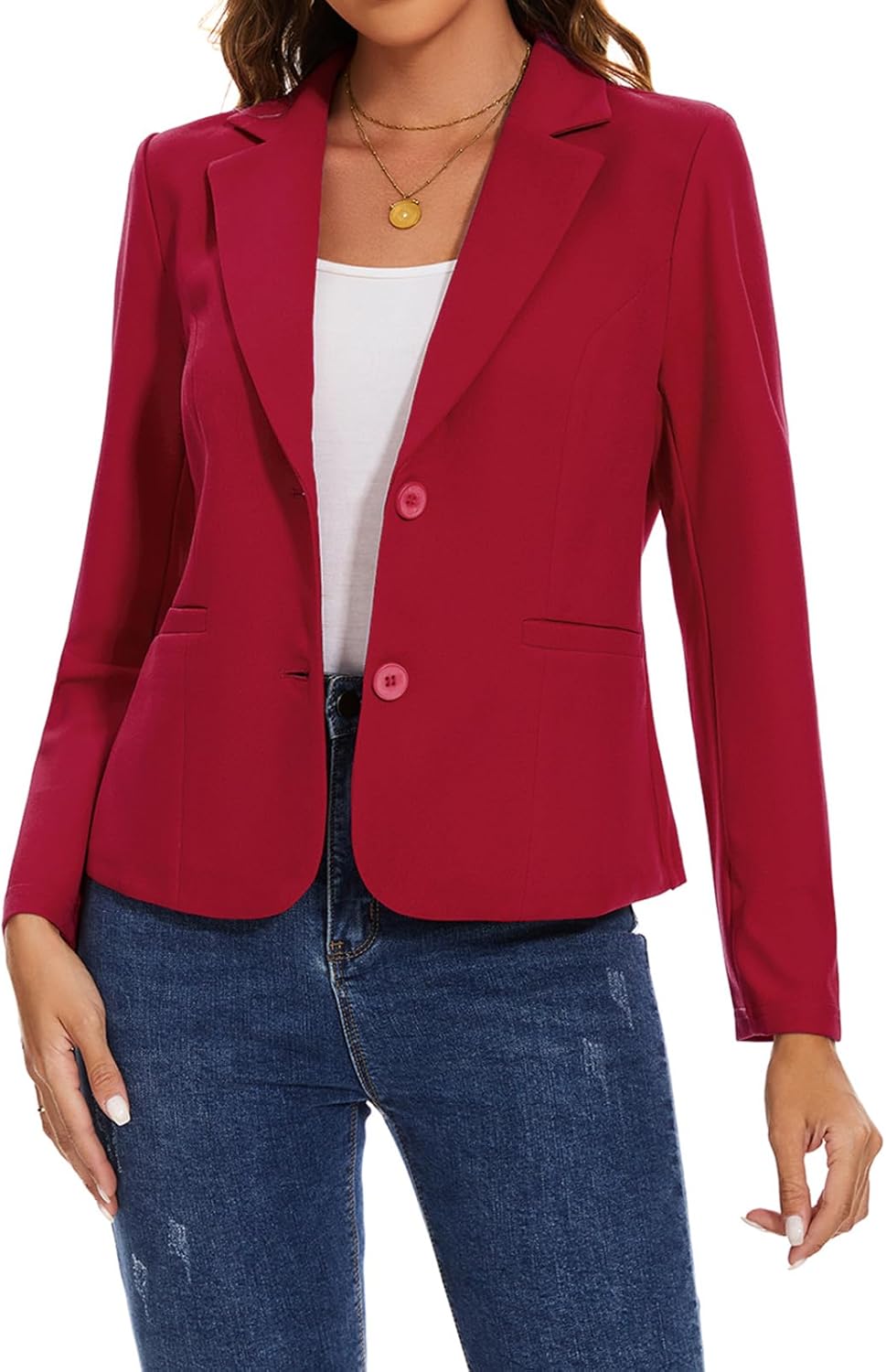 LADI TREND Women's Blazer Jackets Buttons Open Front Long Sleeve Notch Collar Professional Suit Blazers with Pockets