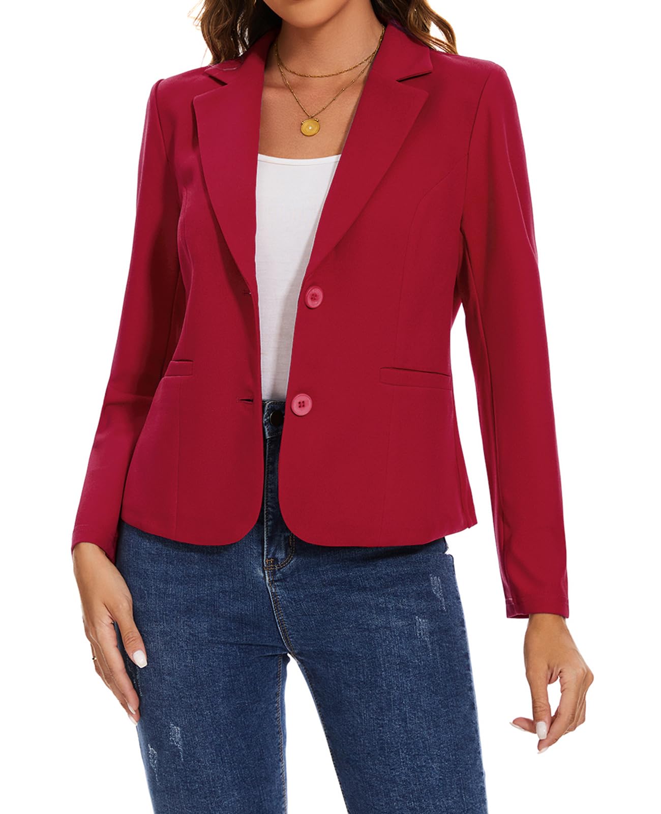 Womens Blazer Jackets Buttons Open Front Long Sleeve Notch Collar Professional Suit Blazers with Pockets