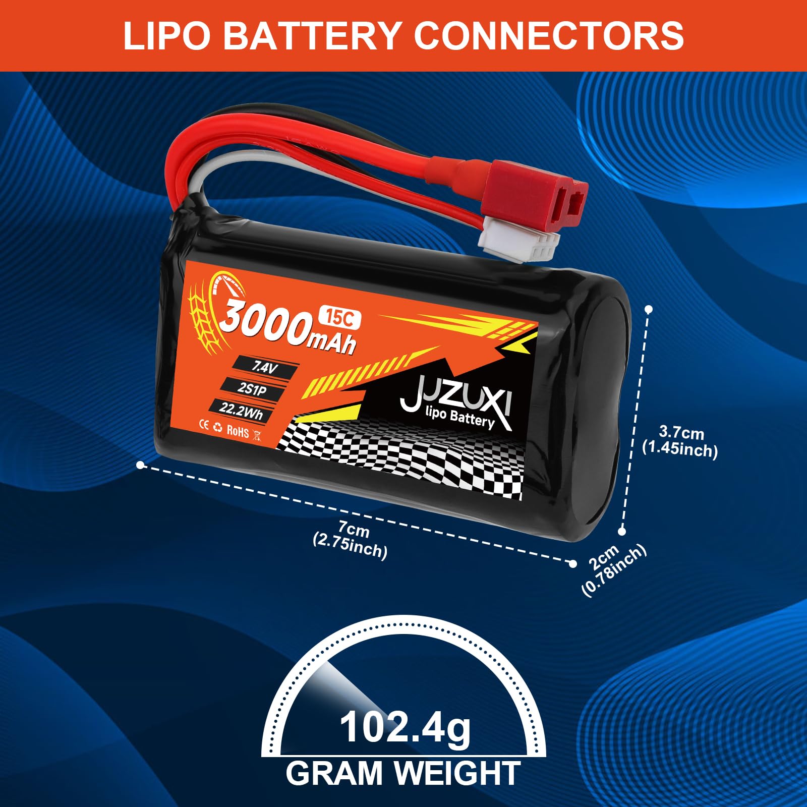 Amazon.com: JUZUXI 7.4V Lipo Battery 3000mAh 2S 15C Rechargeable