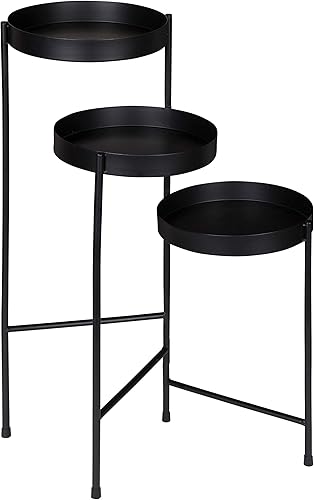 Kate and Laurel Finn - Soporte de metal de tres niveles blanco y dorado soporte decorativo para bandeja con bisagras Negro, Negro/dorado, Bronce,