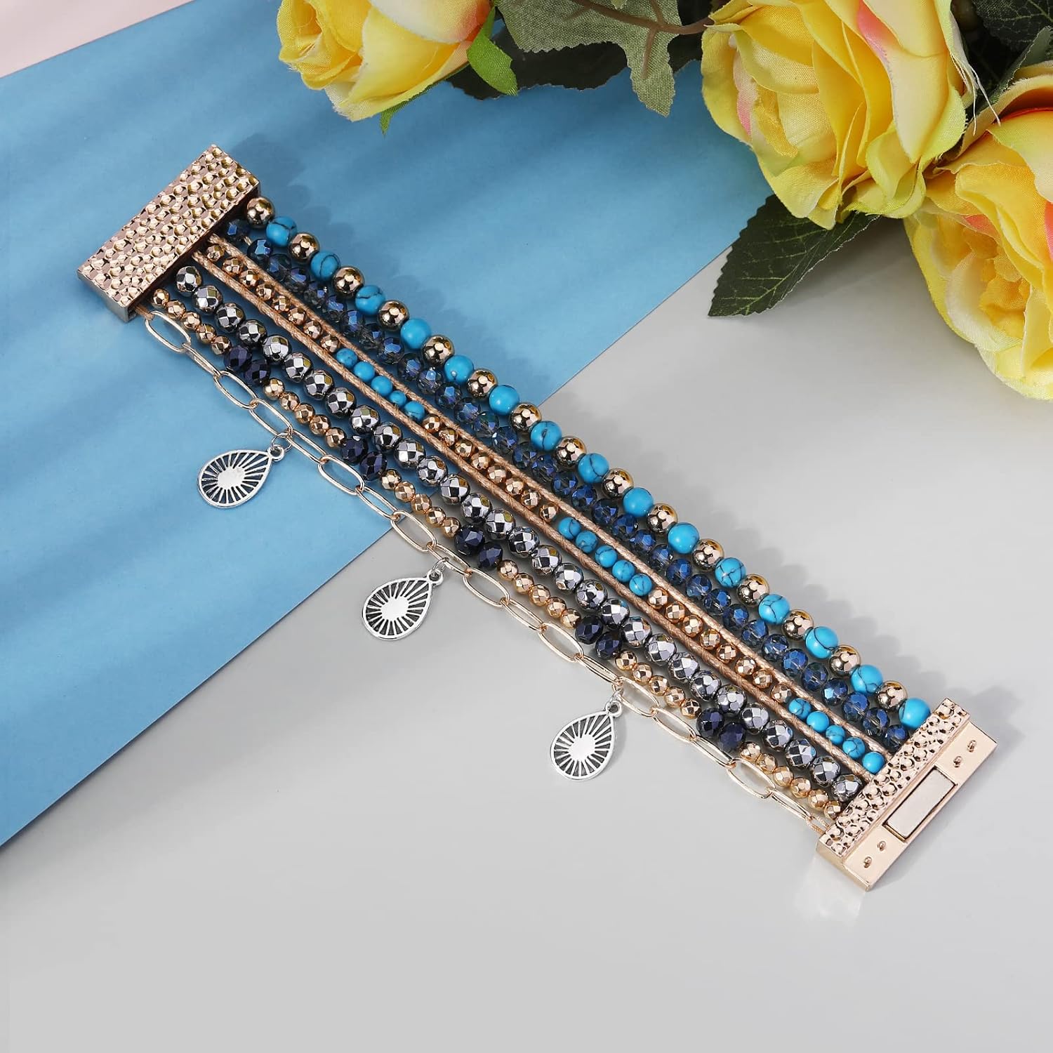 Miniatura 2 de skjvxt Pulsera bohemia para mujer, hecha a mano, pulseras de capas con hebilla magnética, pulseras de amistad, joyería bohemia, pulseras de cuentas