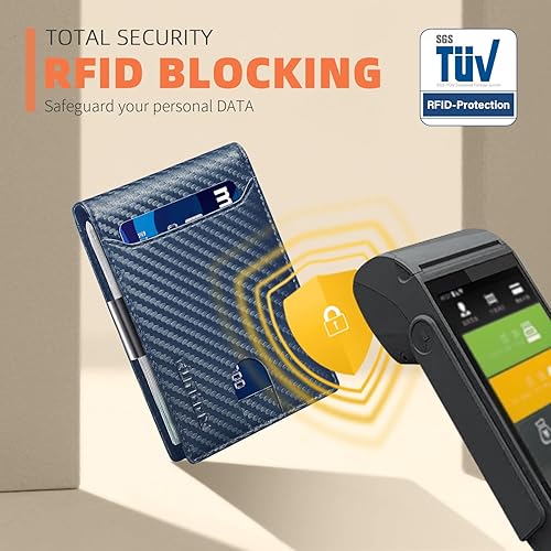 Miniatura 4 de RUNBOX Cartera delgada para hombre con clip para dinero, bloqueo RFID, bolsillo frontal, plegable, minimalista, tarjetero de crédito para hombres