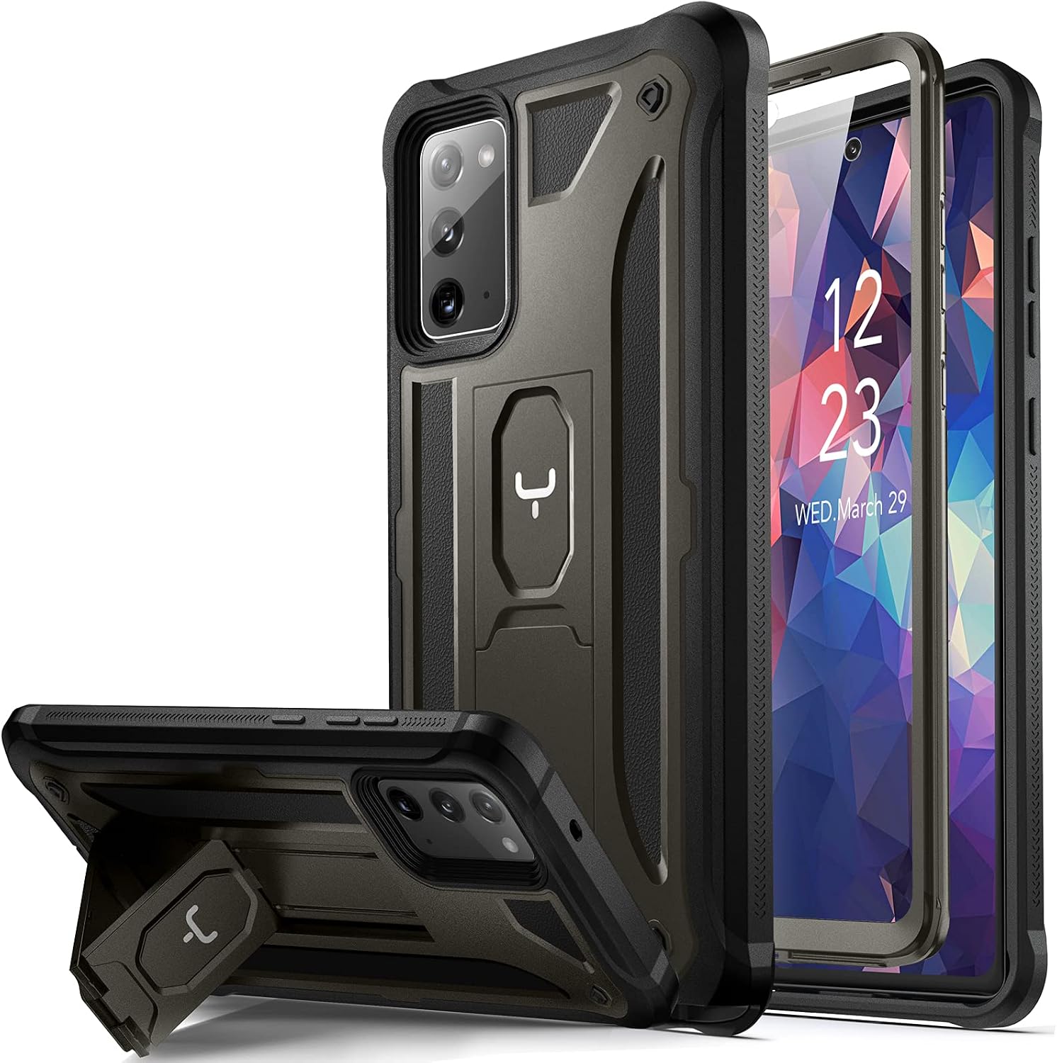 YOUMAKER Designed for Samsung Galaxy Note 20 Case with Built-in Screen Protector & Kickstand Full Body Heavy Duty Shockproof Rugged Protective Cover for Galaxy Note 20 5G 6.7 inch - Gunmetal