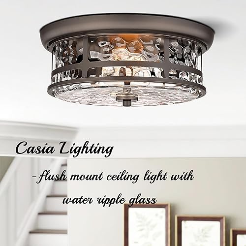 Miniatura 2 de Lámpara de techo empotrada para comedor, casa de campo con 2 luces cerca del techo con vidrio de burbujas para sala de estar, pasillo, dormitorio