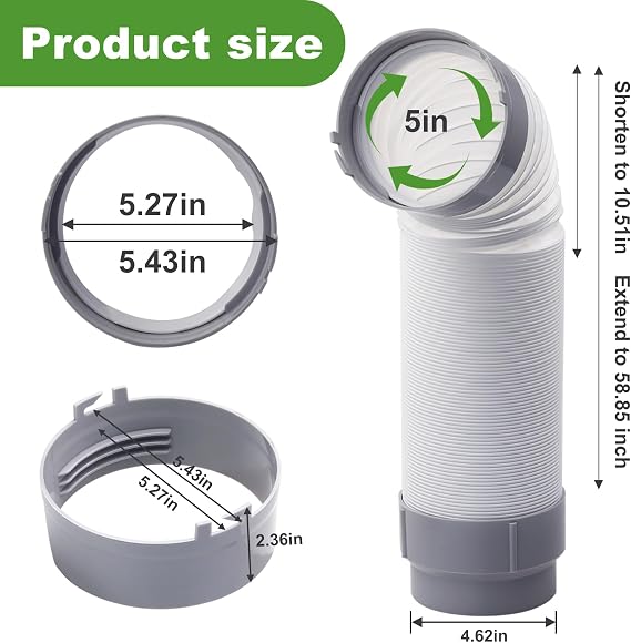 TL1854 5 Diameter Exhaust Hose Tube for Delonghi Portable Air Conditioner-Replaces Delonghi PACA140E PACC100EL PACC100 PACA110 PACCT90,44 length Include TL2667 Hose Connection