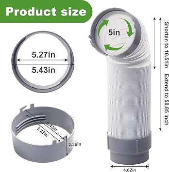 TL1854 5 Diameter Exhaust Hose Tube for Delonghi Portable Air Conditioner-Replaces Delonghi PACA140E PACC100EL PACC100 PACA110 PACCT90,44 length Include TL2667 Hose Connection