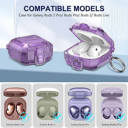 Miniatura 2 de Bloqueo actualizado Funda transparente para Galaxy Buds 2 Pro, funda para Galaxy Buds Pro, funda para Galaxy Buds 2, funda protectora completa de