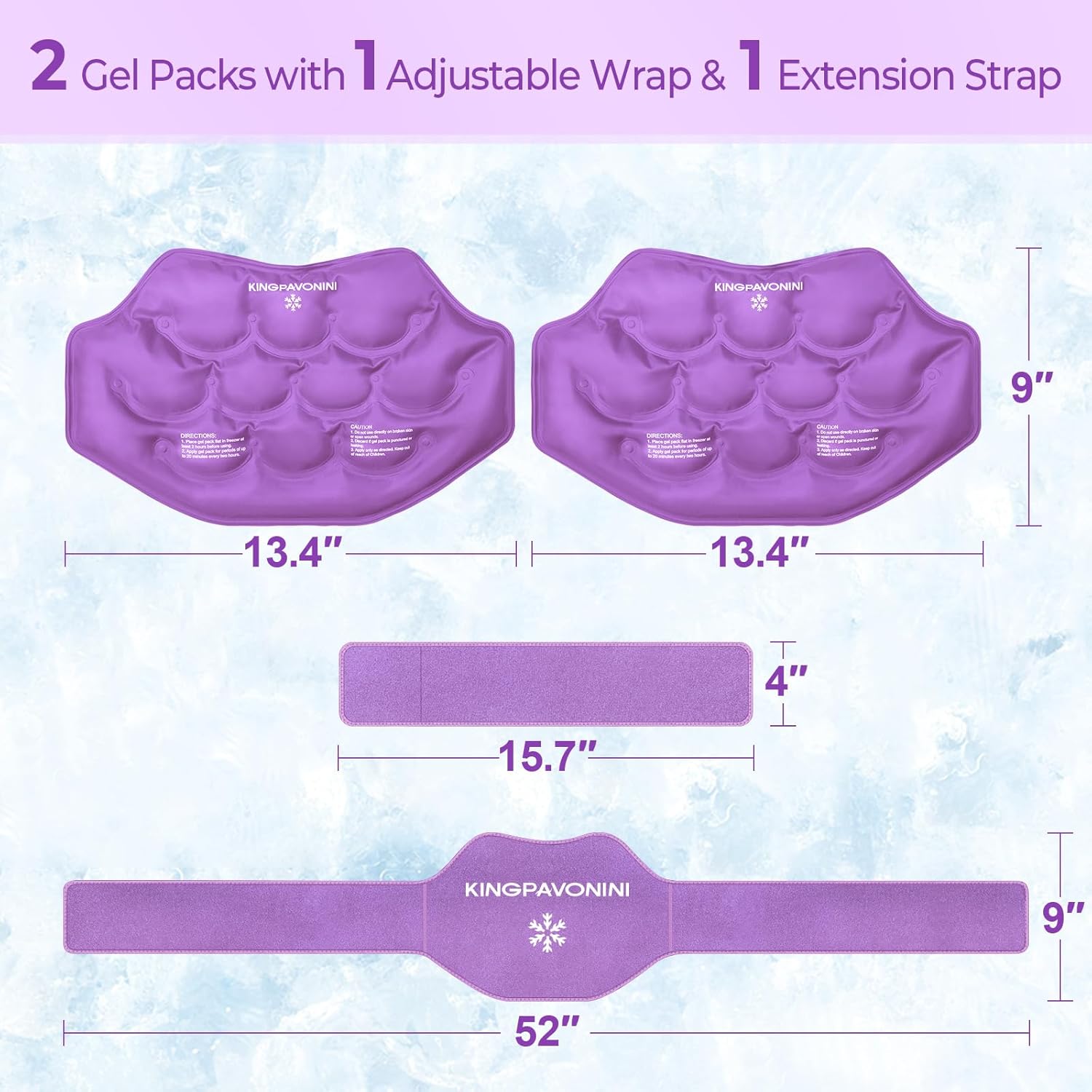 KingPavonini Extra Large Ice Pack for Back Pain Relief with Extension Strap, Reusable Lower Back Gel Ice Wrap for Lumbar Surgery, Sciatica, Herniated Disc, Coccyx Pain, Cold/Hot Therapy, 2 Gel Packs