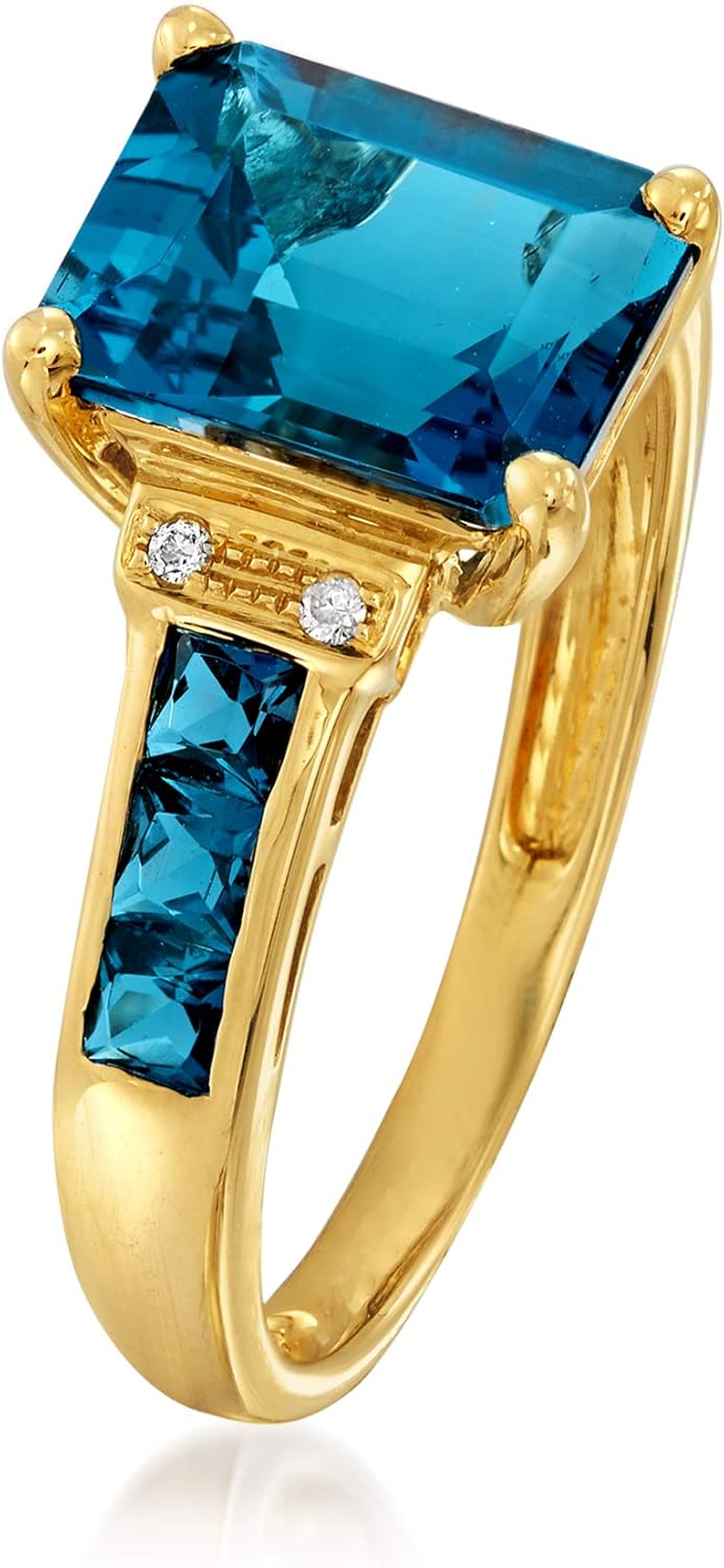 Miniatura 3 de Ross-Simons Anillo de topacio azul Londres con detalles de diamantes en oro amarillo de 14 kt