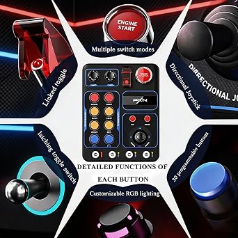 PXN CB1 Racing Button Box - USB plug and play with 30 Programmable Functions Compatible with Racing, Truck & Farming Simulators/Games,Driver-Free for PC/Steering wheel , Adjustable RGB Lighting, ABS Resin Material, Easy Installation