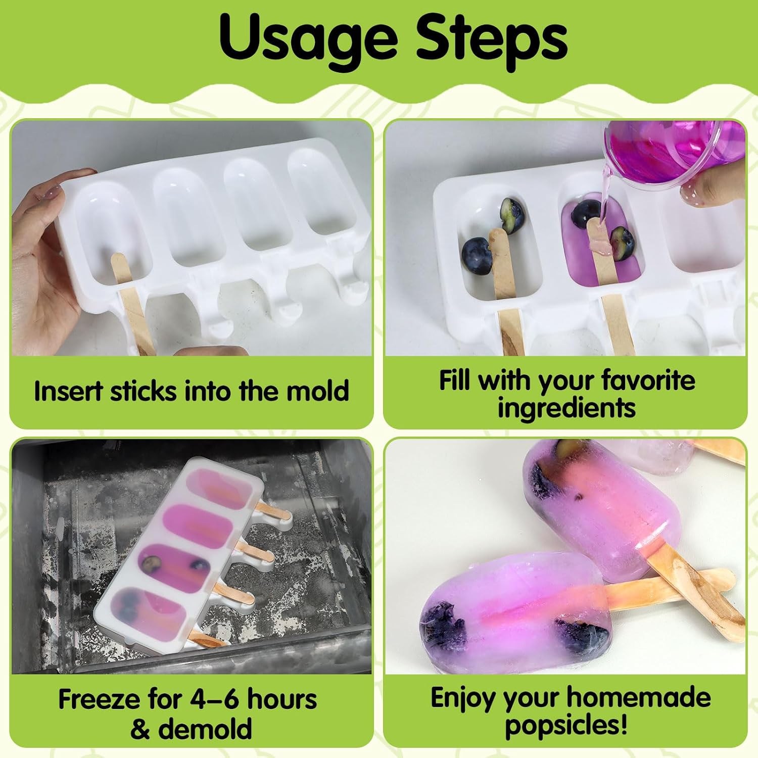 3 Set Silicone Popsicles Molds Ice Pop Mold