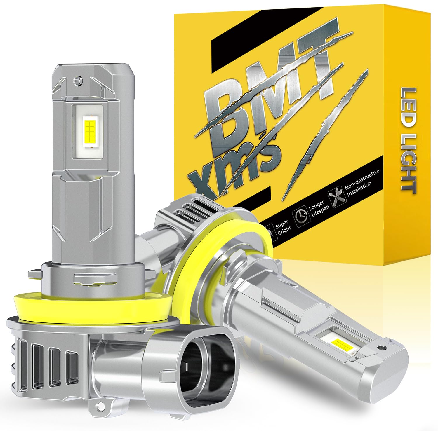 BMT xms H11 H16 LED Lampadina, 20000LM 400% Più luminosità bianco 6500K fendinebbia a LED H8, dimensioni mini 1:1 Plug and Play, 2 Pezzi
