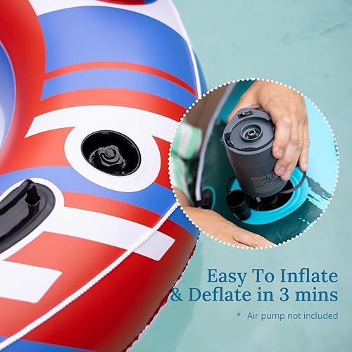 Miniatura 6 de 2025 Upgrade River Tube Floats for Adults Heavy Duty Pool Floats Inflatable Water Tube with Cup Holeder, Drink Cooler and Mesh Bottom Backrest (2